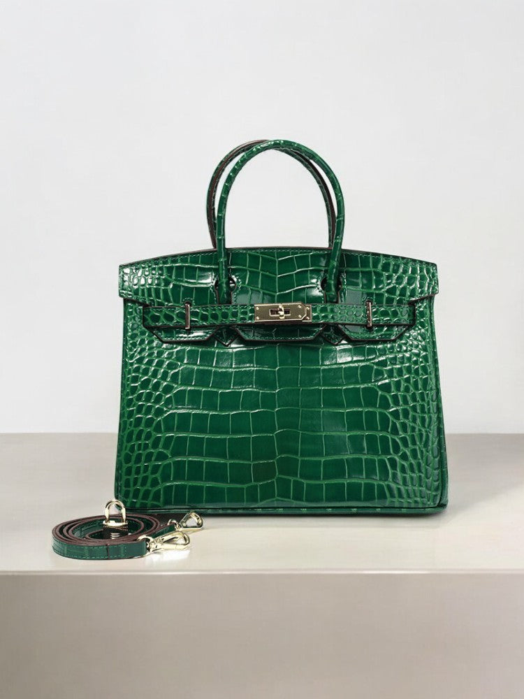 Rivora | Luxury Emerald Green Crocodile Embossed Tote Bag – Signature Handbag