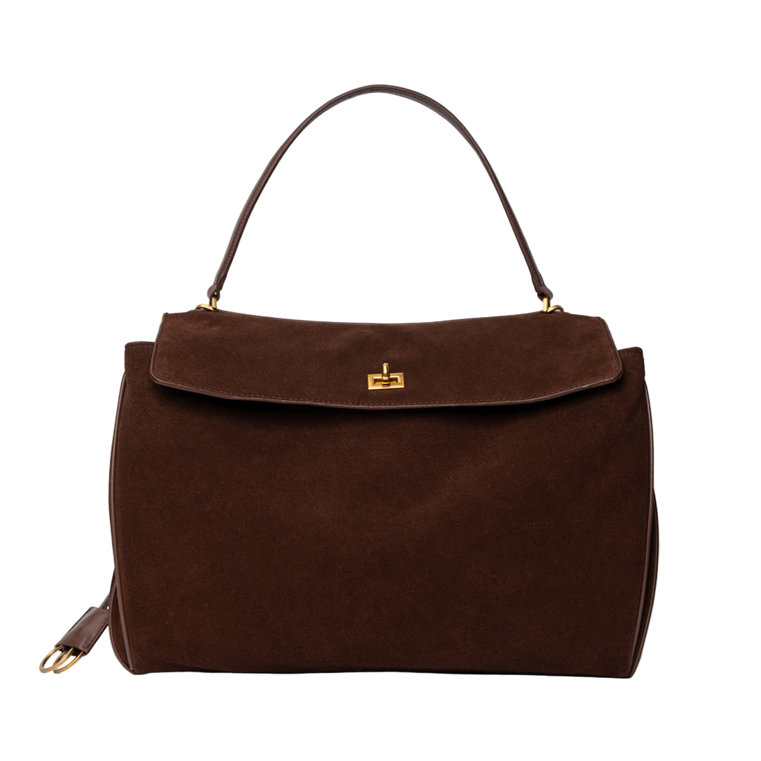 Rivora | Classic Vegan Suede Flap Bag with Top Handle Timeless Structured Handbag
