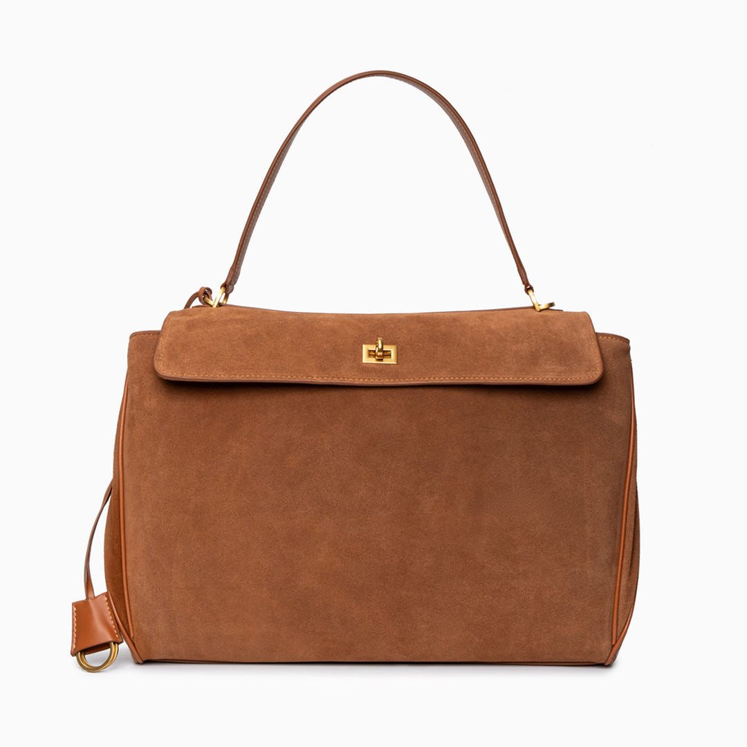 Rivora | Classic Vegan Suede Flap Bag with Top Handle Timeless Structured Handbag