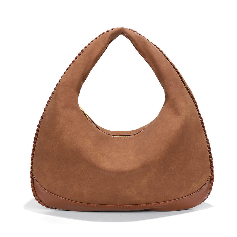 Rivora | Vegan Suede and Leather Crescent Hobo Bag Luxury Large Shoulder Bag for Women