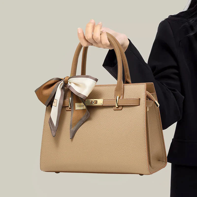 Rivora | Beige Structured Handbag with Scarf Elegant & Chic