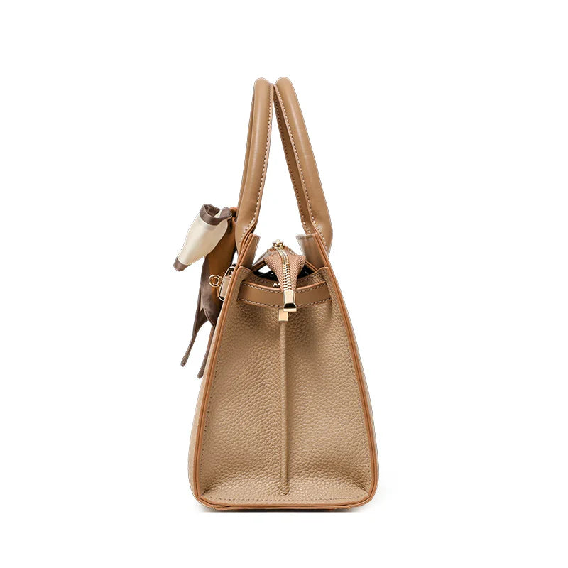 Rivora | Beige Structured Handbag with Scarf Elegant & Chic