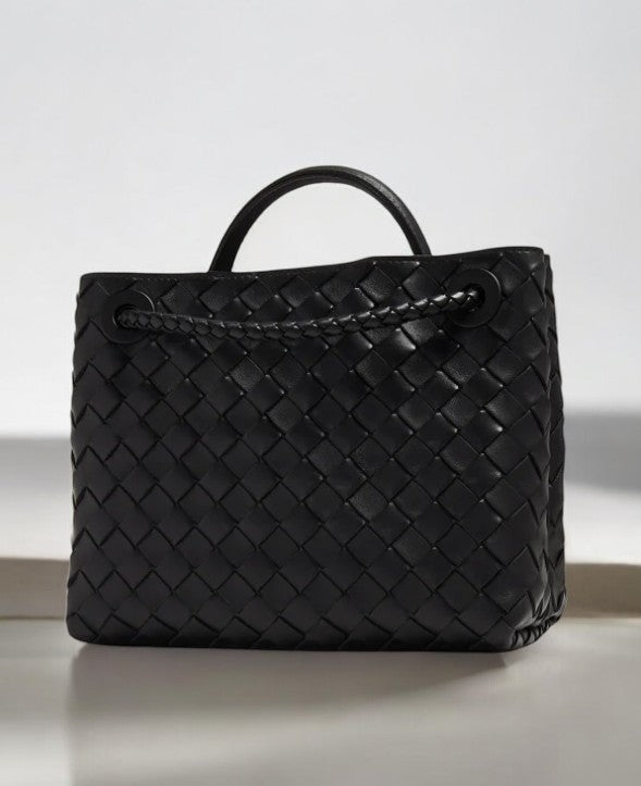 Rivora | Black Woven Mini Tote Bag – Effortless Elegance & Timeless Appeal