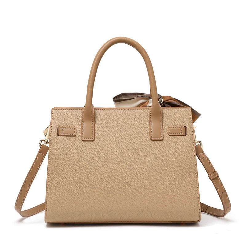 Rivora | Beige Structured Handbag with Scarf Elegant & Chic