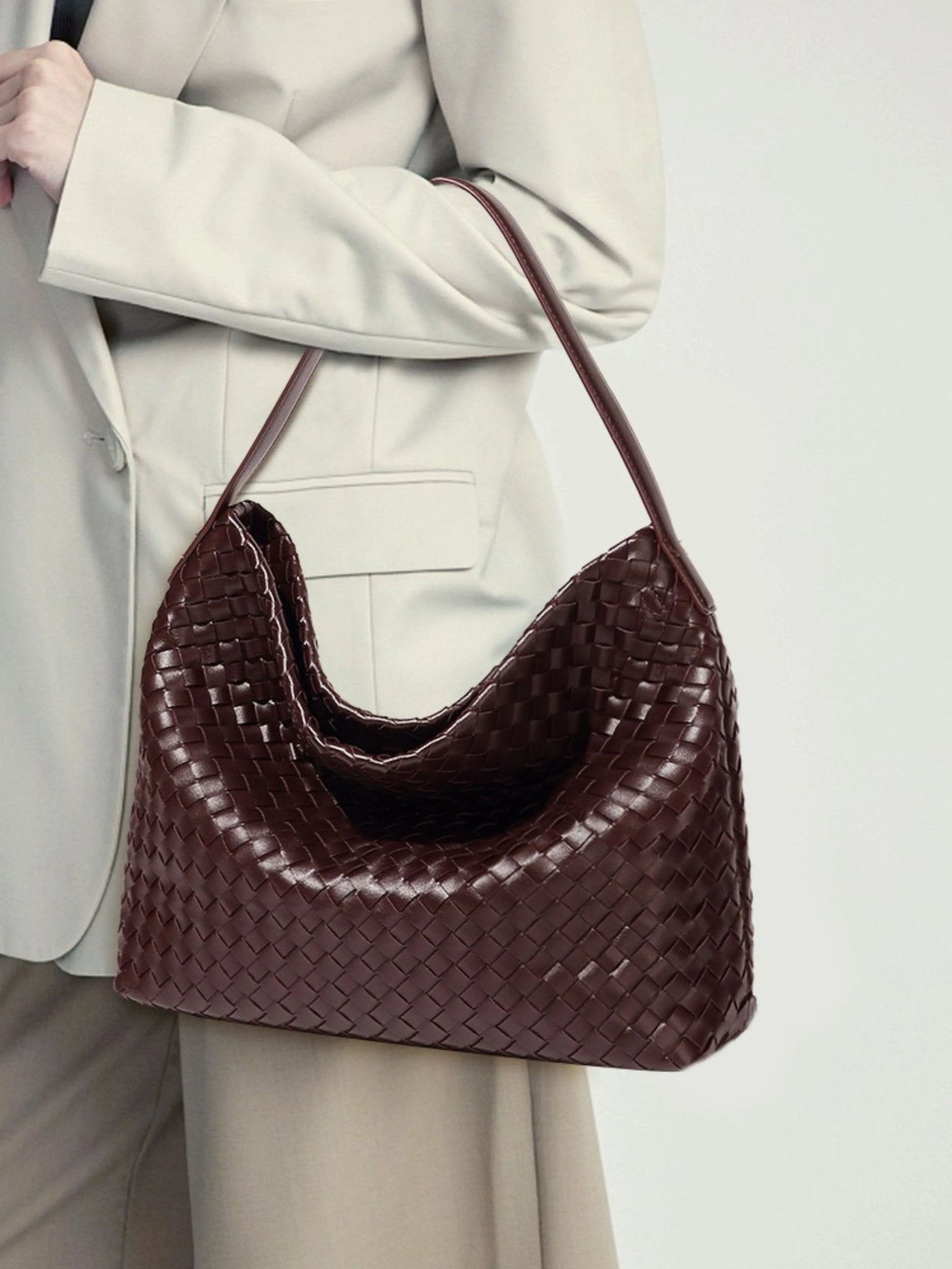Rivora | Brown Woven Premium Vegan Leather Shoulder Bag Chic & Timeless