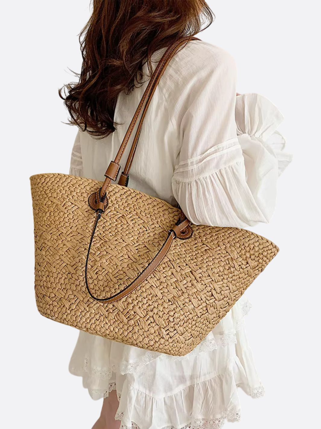 Rivora | Structured Woven Tote Bag with Faux Handles