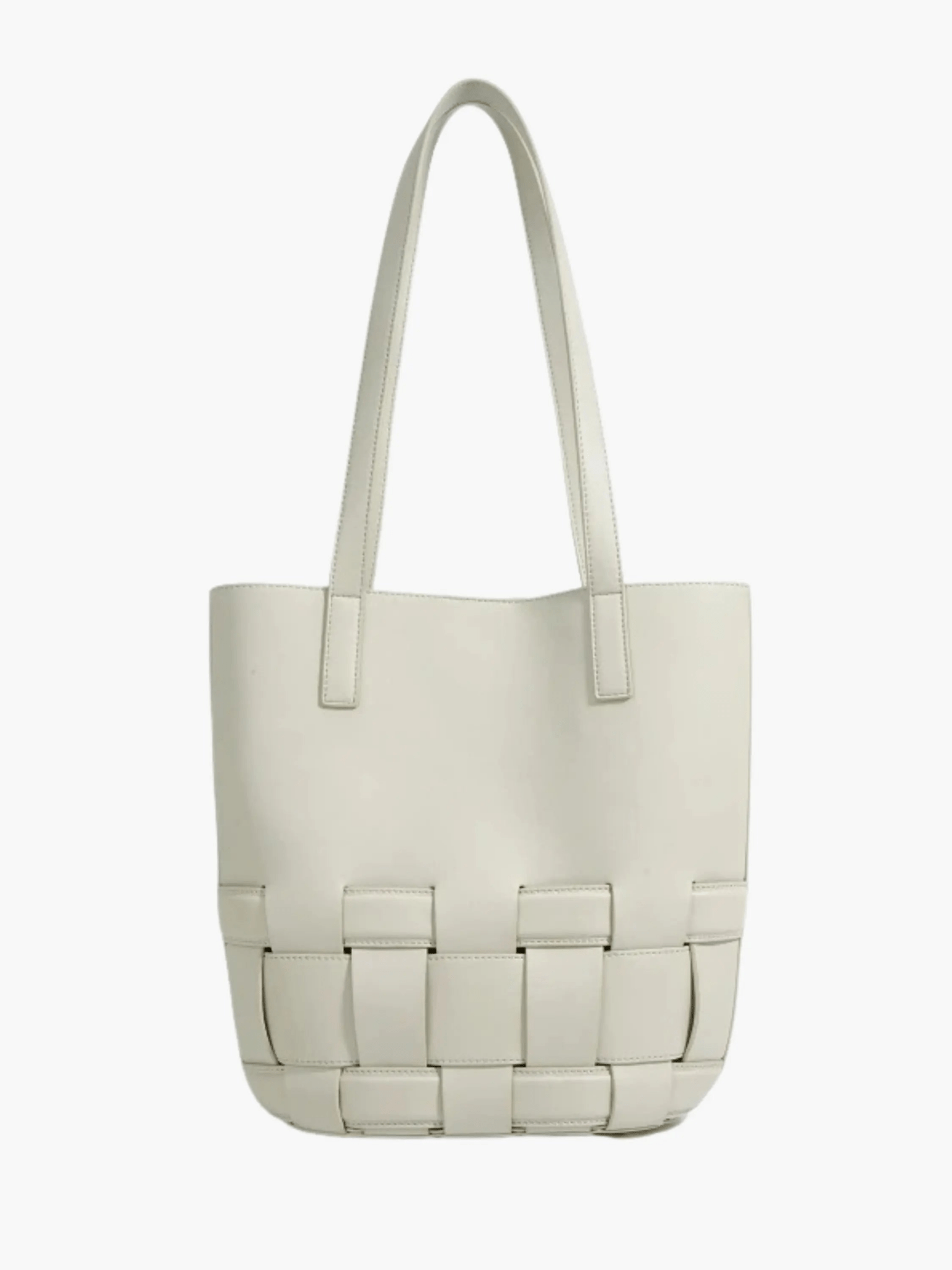Rivora | Luxe White Faux Leather Woven Tote Minimal & Elegant