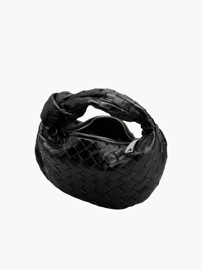 Rivora | Luxe Black Woven Knot Bag Elegant & Versatile