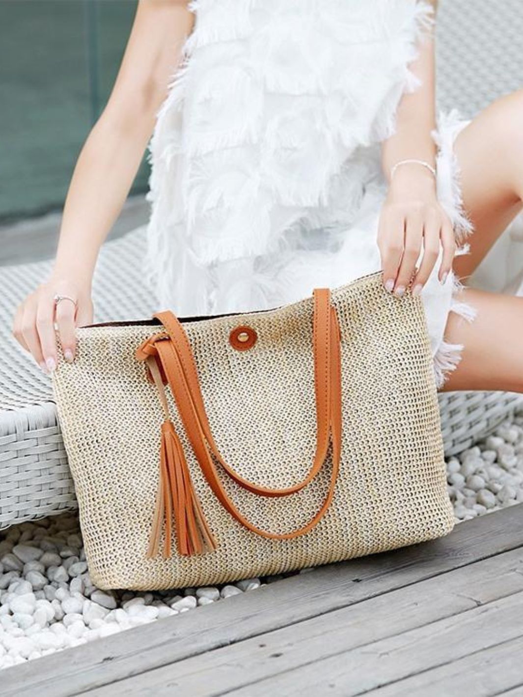 Rivora | Structured Straw Tote Woven Bag
