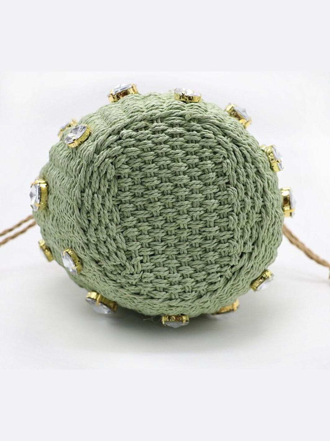 Rivora | Mini Gem-Embellished Bucket Bag Woven Handle Purse