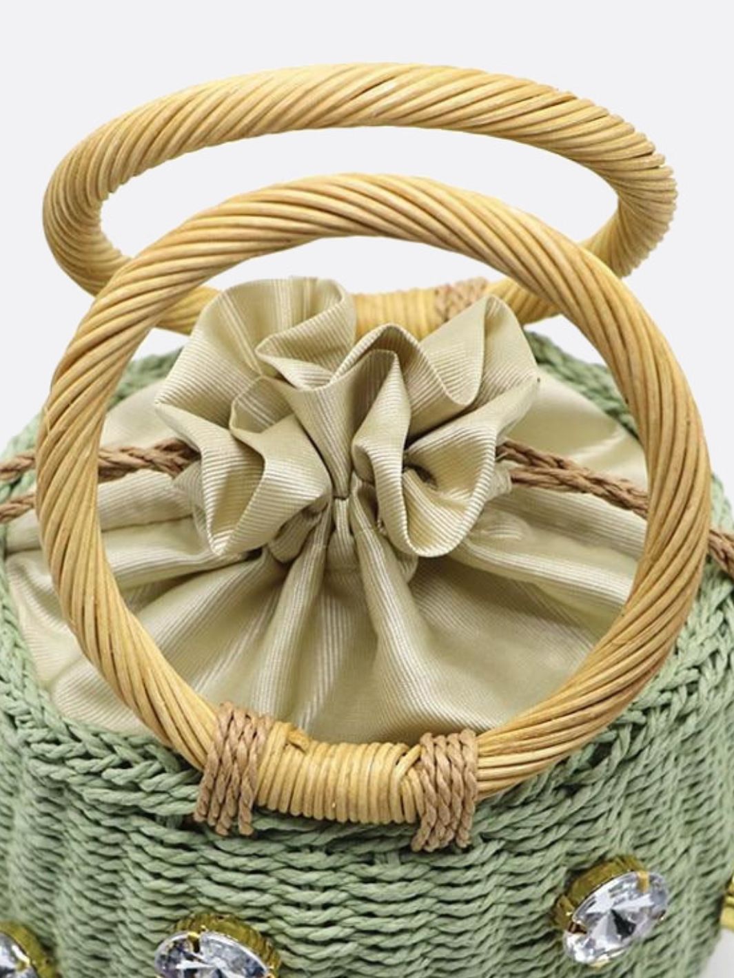 Rivora | Mini Gem-Embellished Bucket Bag Woven Handle Purse