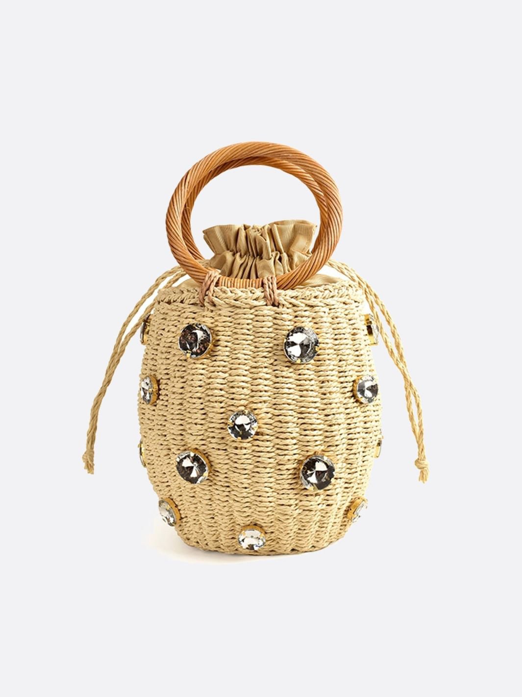 Rivora | Mini Gem-Embellished Bucket Bag Woven Handle Purse