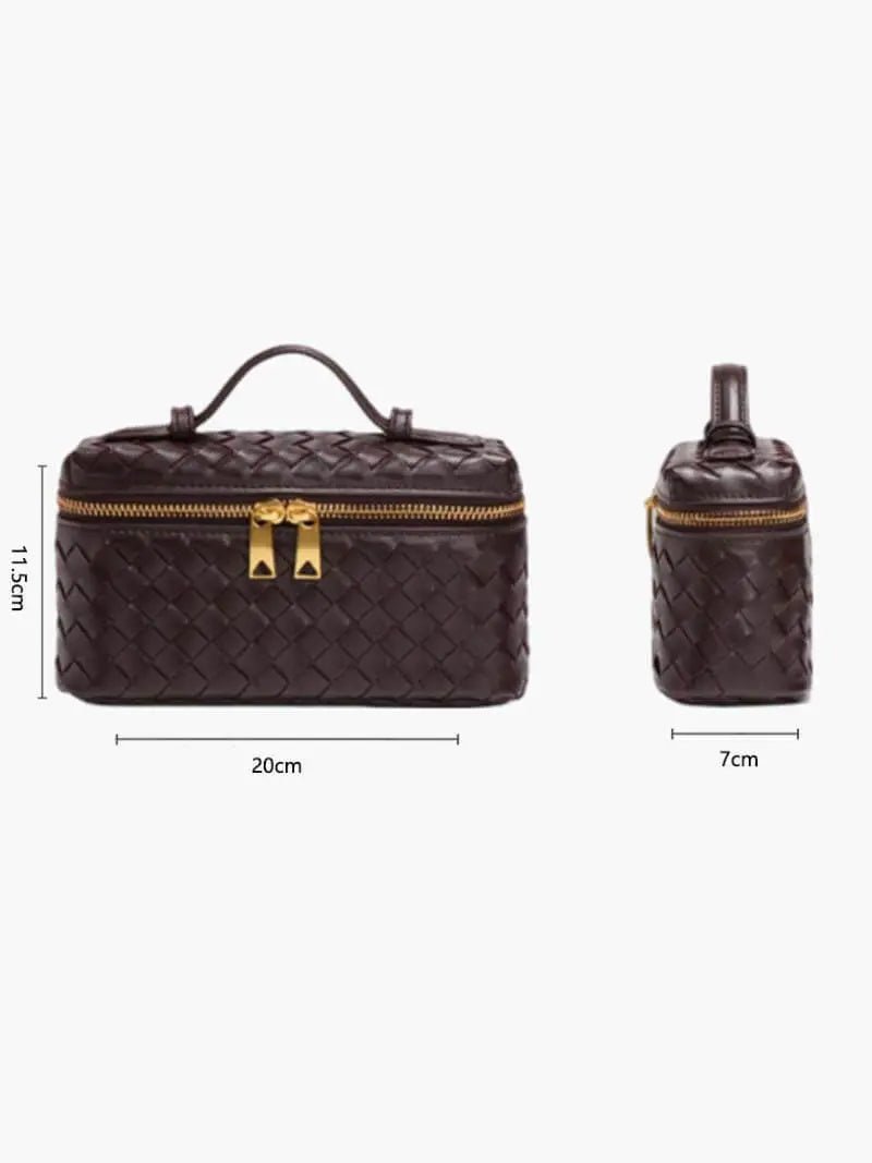 Rivora | Luxe Woven Box Bag Elegant Dark Brown Crossbody with Gold Zipper