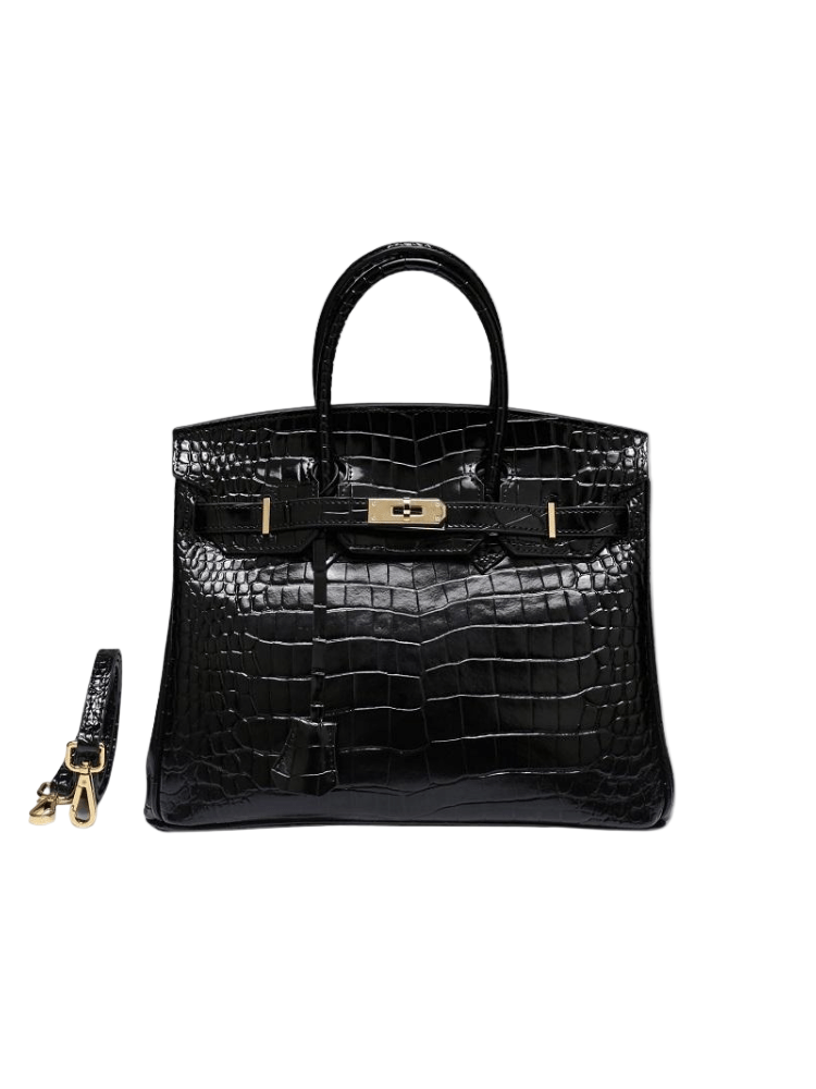 Rivora | Luxury Emerald Black Faux Crocodile Leather Embossed Tote Bag