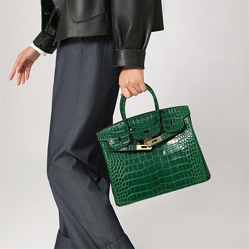 Rivora | Luxury Emerald Green Crocodile Embossed Tote Bag – Signature Handbag