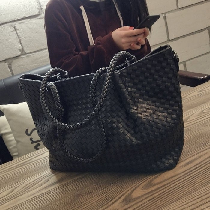 Rivora | Black Woven Tote Bag Chic & Spacious