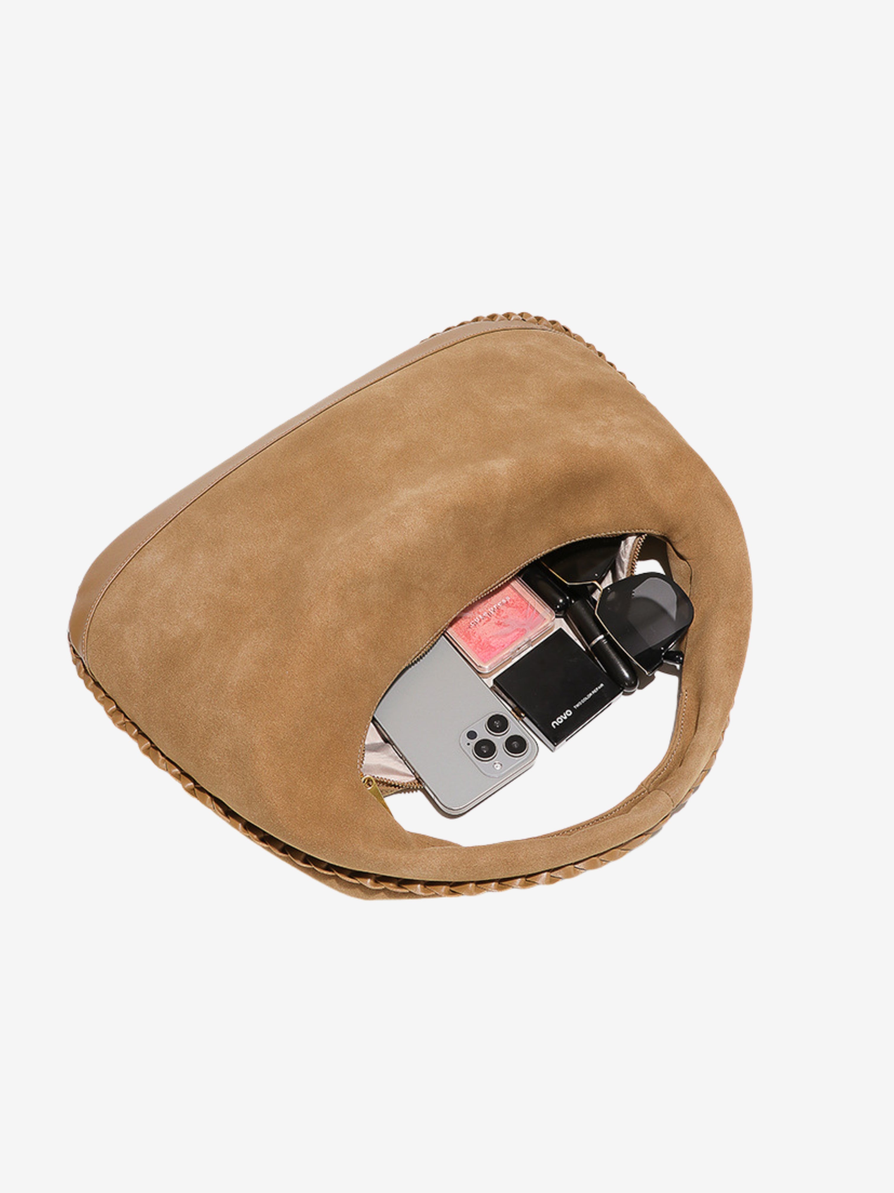 Rivora | Vegan Suede and Leather Crescent Hobo Bag Luxury Large Shoulder Bag for Women