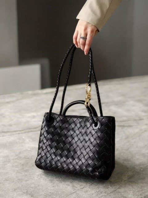 Rivora | Black Woven Midi Tote Bag Effortless Elegance & Timeless Appeal