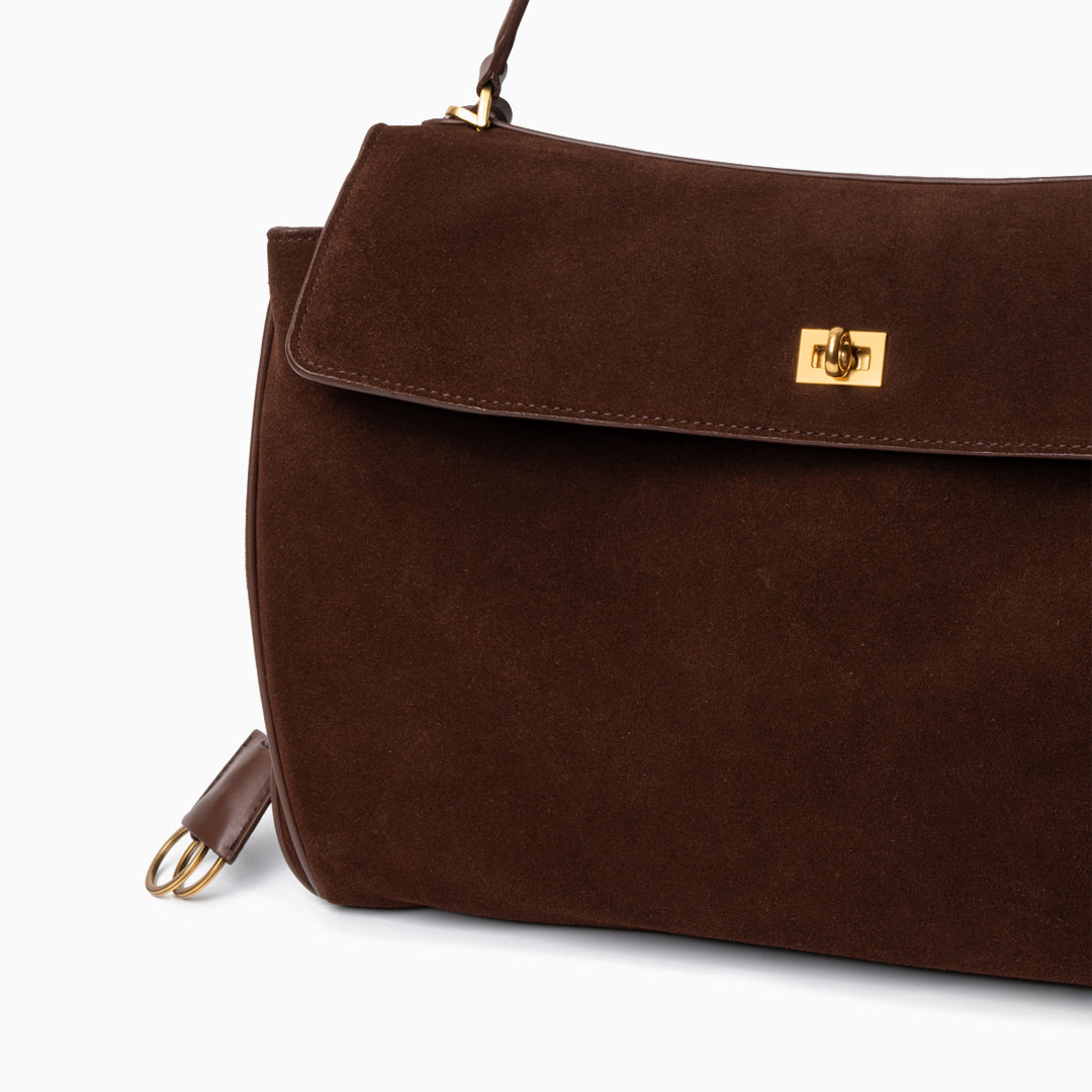 Rivora | Classic Vegan Suede Flap Bag with Top Handle Timeless Structured Handbag