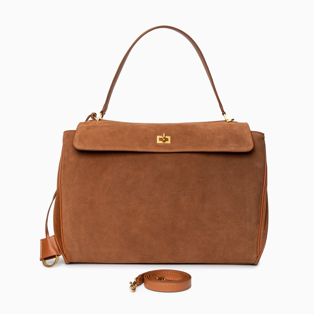 Rivora | Classic Vegan Suede Flap Bag with Top Handle Timeless Structured Handbag