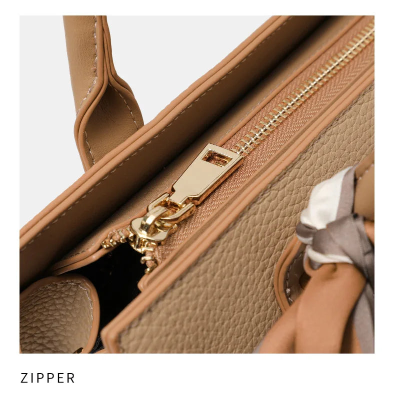 Rivora | Beige Structured Handbag with Scarf Elegant & Chic