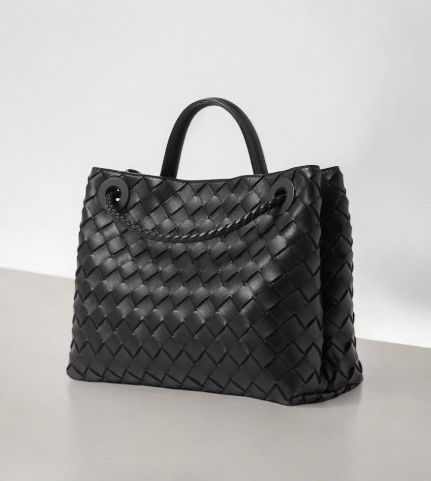 Rivora | Black Woven Mini Tote Bag – Effortless Elegance & Timeless Appeal