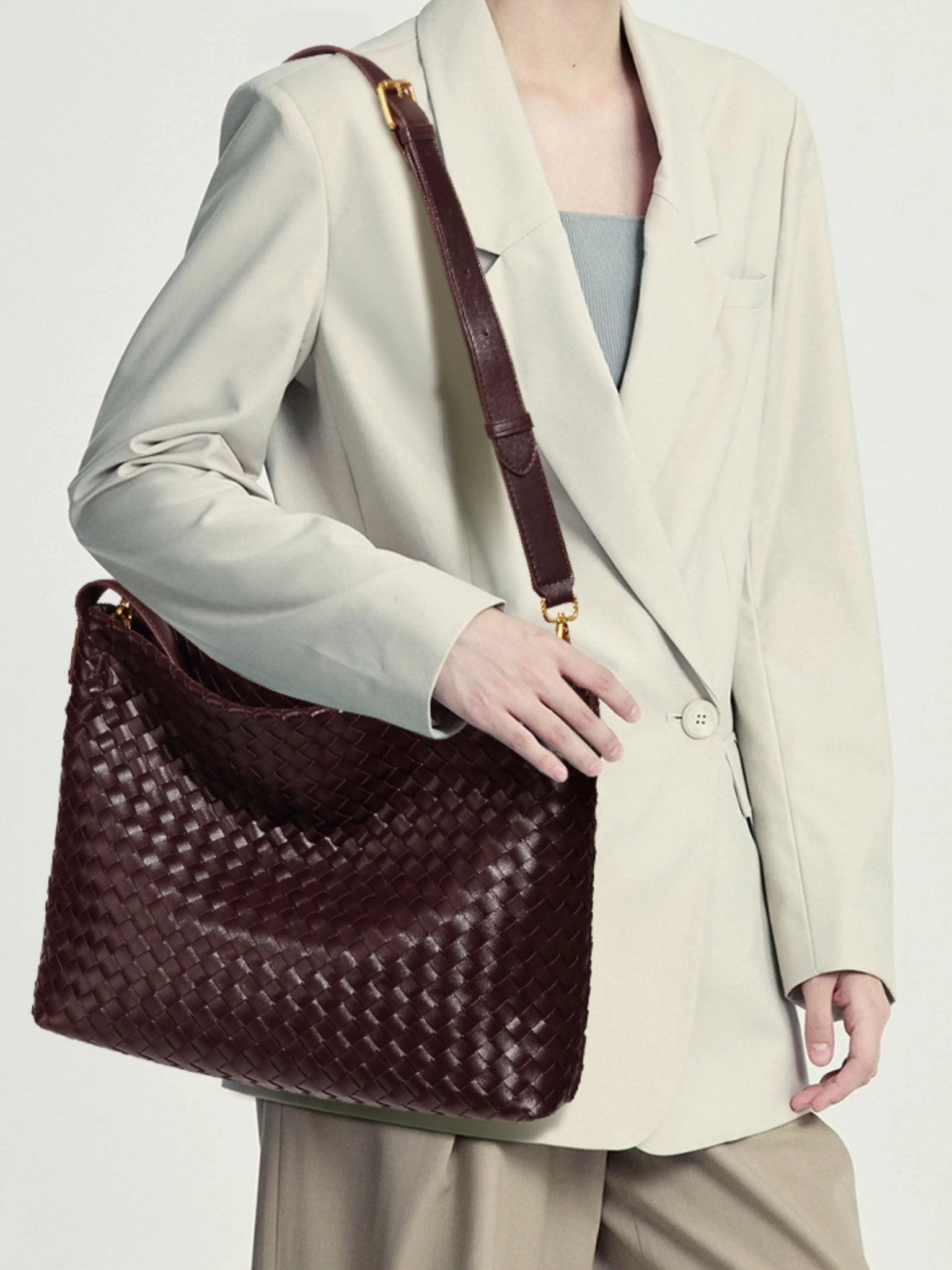 Rivora | Brown Woven  Premium Vegan Leather Shoulder Bag Chic & Timeless