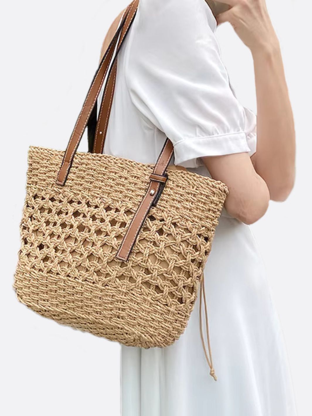 Rivora | Woven Rope Tote Open-Weave Straw Bag