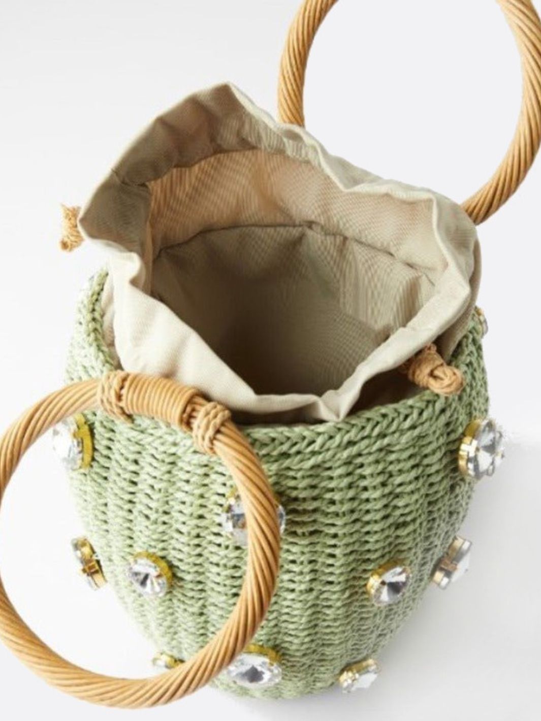 Rivora | Mini Gem-Embellished Bucket Bag Woven Handle Purse