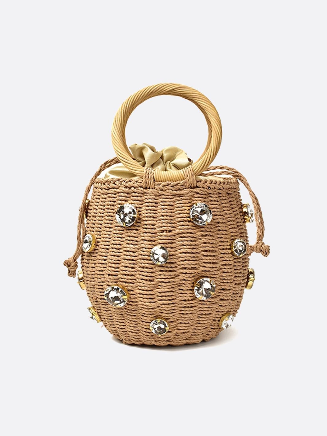 Rivora | Mini Gem-Embellished Bucket Bag Woven Handle Purse