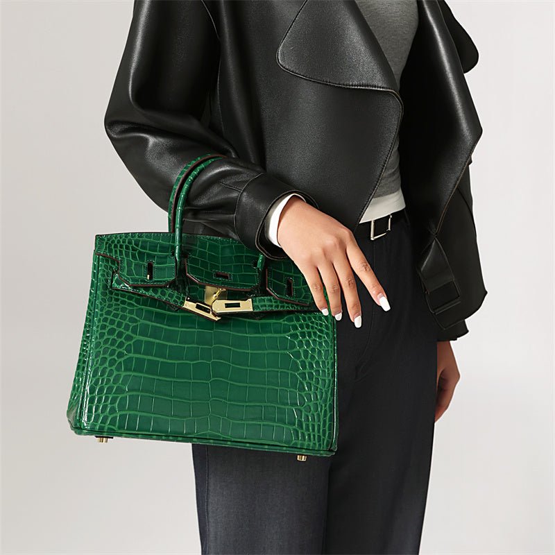 Rivora | Luxury Emerald Green Crocodile Embossed Tote Bag – Signature Handbag