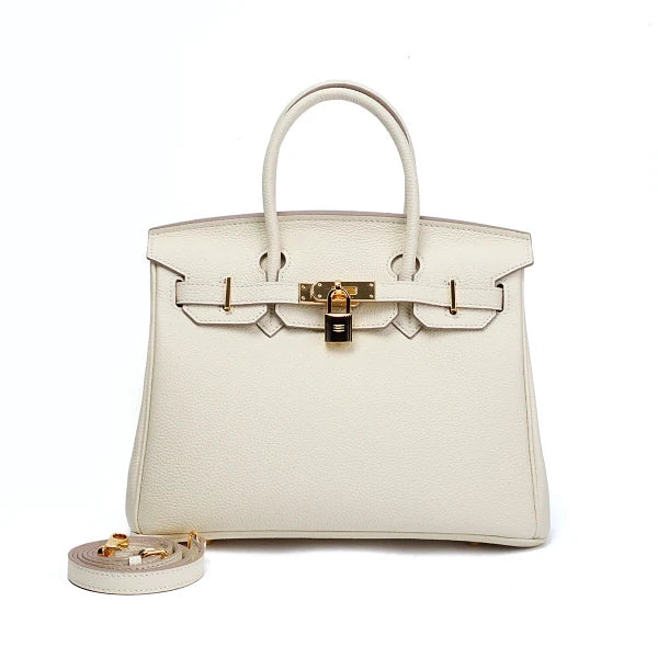 Rivora | Luxury Structured Faux Leather White Top Handle Bag